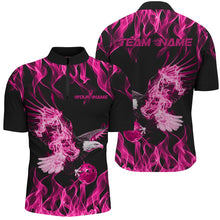 Load image into Gallery viewer, Custom Black And Pink Flame Eagle Bowling Team Men Quarter-Zip Shirts, Eagle Bowling League Shirt IPHW8791