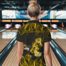 Load image into Gallery viewer, Custom Black And Yellow Flame Eagle Bowling Team Women Polo Shirts, Bowling League Shirt IPHW8793