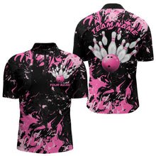 Load image into Gallery viewer, Black And Pink Custom Bowling Team Men Quarter-Zip Shirts, Bowling Ball And Pin Bowling Jerseys IPHW8798