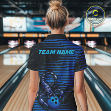 Load image into Gallery viewer, Custom Black And Blue Scorpion Bowling Team Polo Shirts For Women, Bowling League Shirt IPHW9034