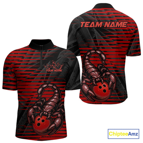 Custom Black And Red Scorpion Bowling Team Quarter-Zip Shirts For Men, Bowling League Shirt IPHW9036