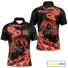 Load image into Gallery viewer, Custom Orange Flame Grim Reaper Dart Men Polo Shirts, Dart Team Halloween Outfits IPHW9982