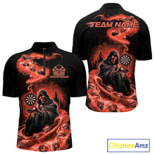 Load image into Gallery viewer, Custom Orange Flame Grim Reaper Dart Men Quarter-Zip Shirts, Dart Team Halloween Outfits IPHW9982