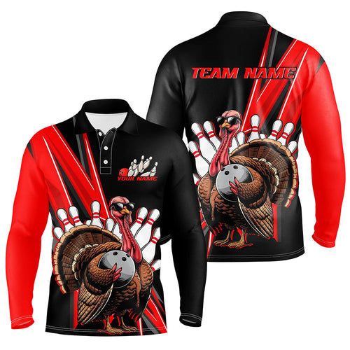 Black And Red Custom Awesome Turkey Bowling Shirts For Men, Thanksgiving Bowling Team Jerseys IPHW7878