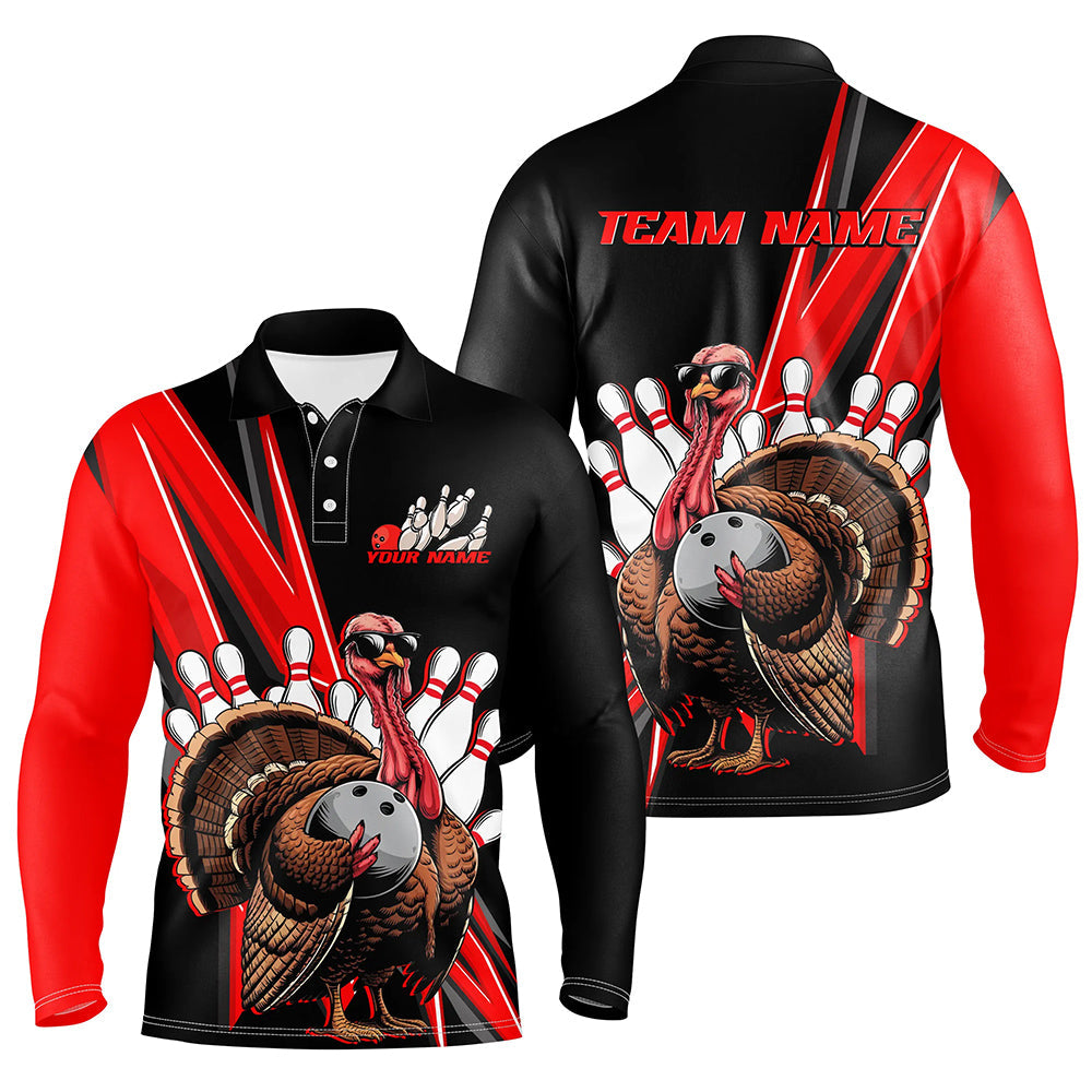 Black And Red Custom Awesome Turkey Bowling Shirts For Men, Thanksgiving Bowling Team Jerseys IPHW7878