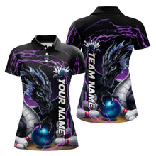 Load image into Gallery viewer, Blue And Purple Thunder Lightning Custom Dragon Bowling Team Polo Shirts For Women IPHW8317