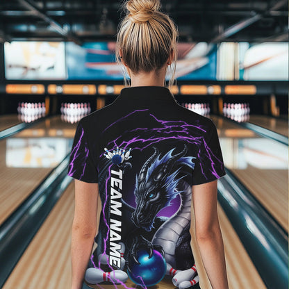 Blue And Purple Thunder Lightning Custom Dragon Bowling Team Quarter-Zip Shirts For Women IPHW8317