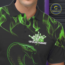 Load image into Gallery viewer, Custom Black And Green Flame Cobra Snake Bowling Men Polo Shirts, Bowling League Shirt IPHW9043