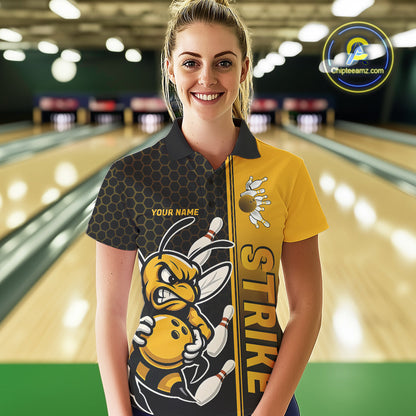 Custom Strike Bee Bowling Polo Shirts For Women, Bee Bowling Team Bowlers Outfit IPHW9047