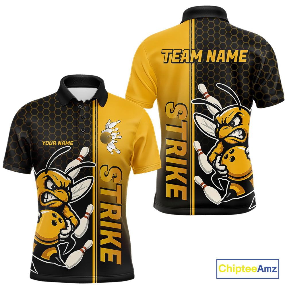 Custom Strike Bee Bowling Polo Shirts For Men, Bee Bowling Team Bowlers Outfit IPHW9047