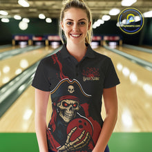 Load image into Gallery viewer, Custom Black And Red Pirate Bowling Women Polo Shirts, Bowling Team Bowling League Shirt IPHW9048