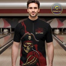 Load image into Gallery viewer, Custom Black And Red Pirate Bowling Men Quarter-Zip Shirts, Bowling Team Bowling League Shirt IPHW9048
