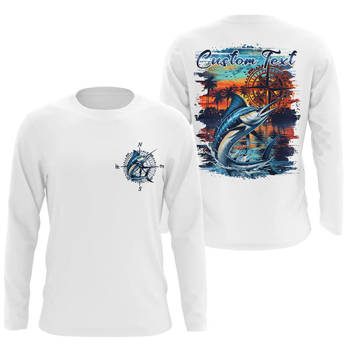 Custom Marlin Fishing Long Seeve Sport Fishing Shirts, Saltwater Performance Fishing Shirt IPHW7071