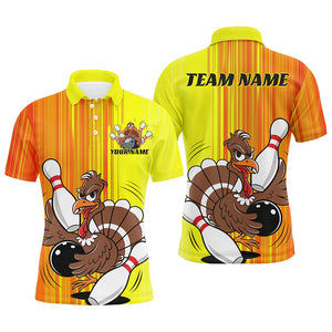 Orange And Yellow Custom Funny Turkey Bowling Shirts For Men, Thanksgiving Bowling Team Outfits IPHW7660