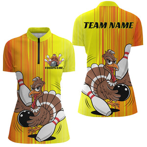 Orange And Yellow Custom Turkey Ladies Bowling Shirts, Thanksgiving Bowling Team Outfits IPHW7660