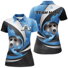 Load image into Gallery viewer, Black And Blue Flame Custom Bowling Shirts For Women, Bowling League Shirts Bowler Outfits IPHW7667