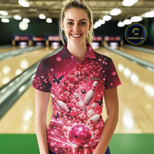 Load image into Gallery viewer, Custom Pink Roses And Butterfly Women Bowling Shirt, Flower Ladies Bowling Jerseys IPHW10893
