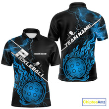 Load image into Gallery viewer, Custom Black And Blue Thunder Lightning Flame Pcikleball Polo Team Shirts For Men IPHW9305