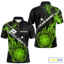 Load image into Gallery viewer, Custom Black And Green Thunder Lightning Flame Pcikleball Polo Team Shirts For Men IPHW9307