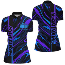 Load image into Gallery viewer, Blue And Purple Custom Strike Bowling Shirts For Women, Striking Bowling Team Uniform IPHW7682