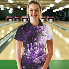 Load image into Gallery viewer, Custom Dreamy Purple Roses And Butterfly Women Bowling Polo Shirt, Ladies Bowling Shirt IPHW10899