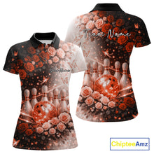 Load image into Gallery viewer, Custom Dreamy Orange Roses And Butterfly Women Bowling Polo Shirt, Ladies Bowling Shirt IPHW10900