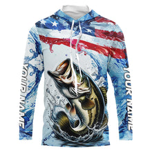 Load image into Gallery viewer, Personalized American Flag Bass Fishing Shirts, Patriotic Bass Long Sleeve Tournament Fishing Shirt IPHW6321