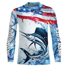 Load image into Gallery viewer, Personalized American Flag Sailfish Fishing Shirts, Patriotic Sailfish Long Sleeve Fishing Shirt IPHW6322