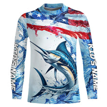 Load image into Gallery viewer, Personalized American Flag Marlin Fishing Shirts, Patriotic Marlin Long Sleeve Fishing Shirt IPHW6323