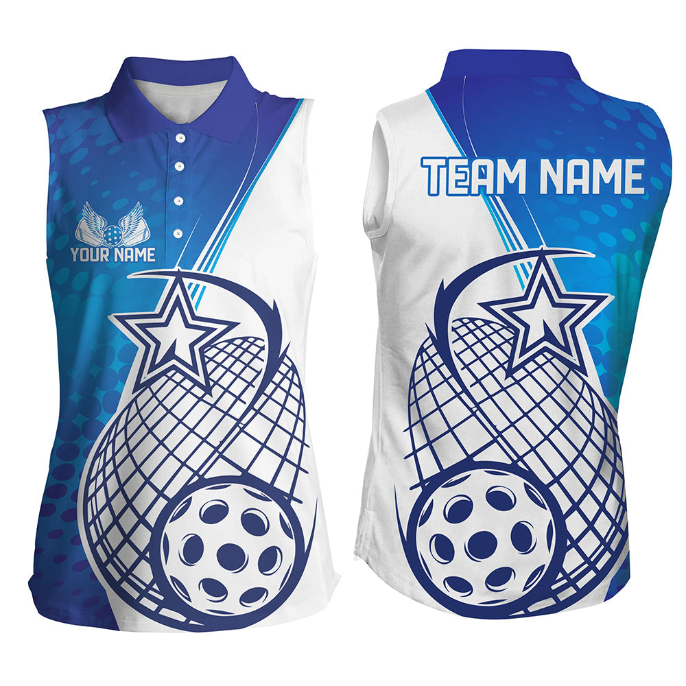 Custom Blue Pickleball Women's Sleeveless Polo Shirts, Pickleball Tournament Team Shirt IPHW8111