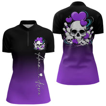 Load image into Gallery viewer, Custom Black And Purple Skull Valentines Day Couple Bowling Quarter-Zip Shirts For Women IPHW8342