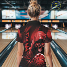 Load image into Gallery viewer, Red Bowling Grim Reaper Custom Women Bowling Polo Shirts Skull Bowling Team Jerseys IPHW10696