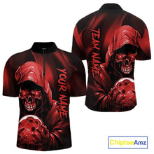 Load image into Gallery viewer, Red Bowling Grim Reaper Custom Men Bowling Quarter-Zip Shirts Skull Bowling Team Jerseys IPHW10696