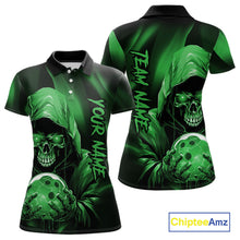 Load image into Gallery viewer, Green Bowling Grim Reaper Custom Women Bowling Polo Shirts Skull Bowling Team Jerseys IPHW10698