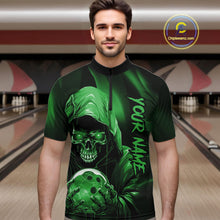 Load image into Gallery viewer, Green Bowling Grim Reaper Custom Men Bowling Quarter-Zip Shirts Skull Bowling Team Jerseys IPHW10698