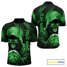 Load image into Gallery viewer, Green Bowling Grim Reaper Custom Men Bowling Quarter-Zip Shirts Skull Bowling Team Jerseys IPHW10698