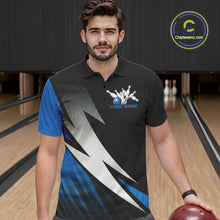 Load image into Gallery viewer, Black And Blue Custom Bowling Jerseys, Men Polo Shirt Bowling Tournament Outfits IPHW9078