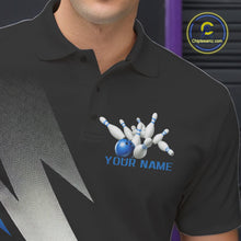 Load image into Gallery viewer, Black And Blue Custom Bowling Jerseys, Men Polo Shirt Bowling Tournament Outfits IPHW9078
