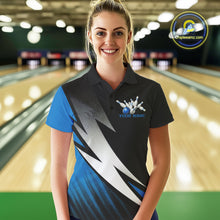 Load image into Gallery viewer, Black And Blue Custom Bowling Jerseys, Women Polo Shirt Bowling Tournament Outfits IPHW9078