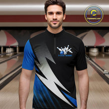 Load image into Gallery viewer, Black And Blue Custom Bowling Jerseys, Men Quarter-Zip Shirt Bowling Tournament Outfits IPHW9078