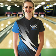 Load image into Gallery viewer, Black And Blue Custom Bowling Jerseys, Women Quarter-Zip Shirt Bowling Tournament Outfits IPHW9078