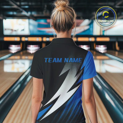 Black And Blue Custom Bowling Jerseys, Women Quarter-Zip Shirt Bowling Tournament Outfits IPHW9078