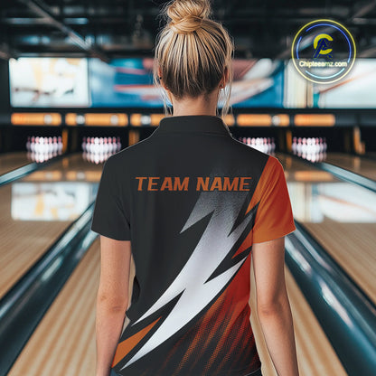 Black And Orange Custom Bowling Jerseys, Women Polo Shirt Bowling Tournament Outfits IPHW9080