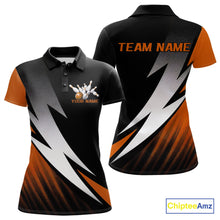 Load image into Gallery viewer, Black And Orange Custom Bowling Jerseys, Women Polo Shirt Bowling Tournament Outfits IPHW9080