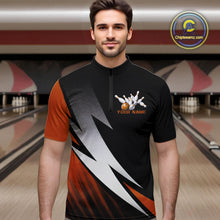 Load image into Gallery viewer, Black And Orange Custom Bowling Jerseys, Men Quarter-Zip Shirt Bowling Tournament Outfits IPHW9080