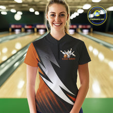 Load image into Gallery viewer, Black And Orange Custom Bowling Jersey, Women Quarter-Zip Shirt Bowling Tournament Outfit IPHW9080