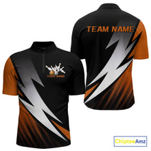 Load image into Gallery viewer, Black And Orange Custom Bowling Jerseys, Men Quarter-Zip Shirt Bowling Tournament Outfits IPHW9080