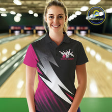 Load image into Gallery viewer, Black And Pink Custom Bowling Jerseys, Women Polo Shirt Bowling Tournament Outfits IPHW9081