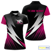 Load image into Gallery viewer, Black And Pink Custom Bowling Jerseys, Women Polo Shirt Bowling Tournament Outfits IPHW9081