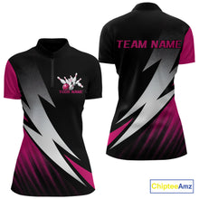 Load image into Gallery viewer, Black And Pink Custom Bowling Jerseys, Women Quarter-Zip Shirt Bowling Tournament Outfits IPHW9081
